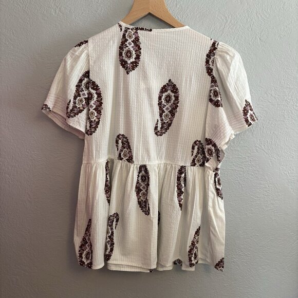 Knox Rose Women's Medium White Paisley Babydoll Top Lightweight Boho Flutter Sle - Picture 2 of 16